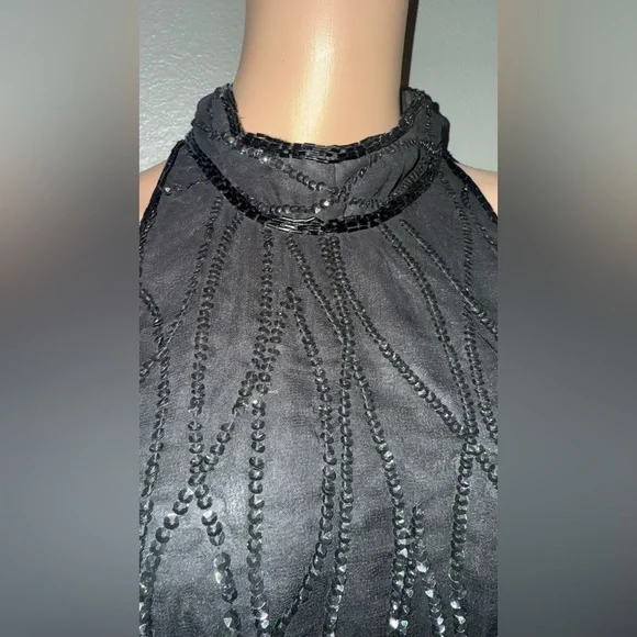 Vintage Beaded Allyson Whitmore Elegant Silk BeadedBlack Sleeveless Dress - Picture 6 of 7